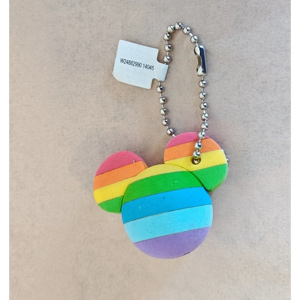 Disney Keychain Rainbow Mickey Mouse Head Foam Squishy Striped Charm